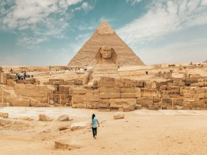 Walking towards historical architectural monument